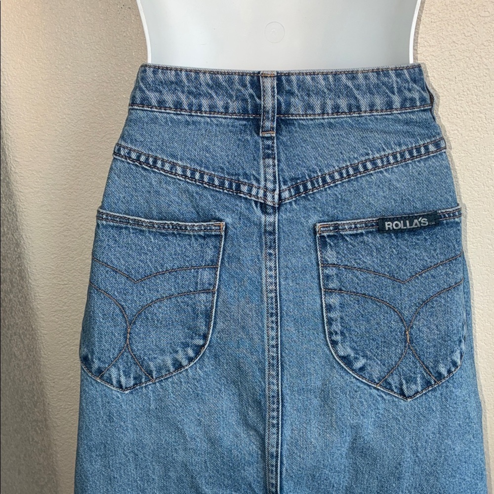 ROLLA'S Denim Skirt Women's 26, Button Front, Pockets, Medium wash. 26 EUC - Picture 7 of 17